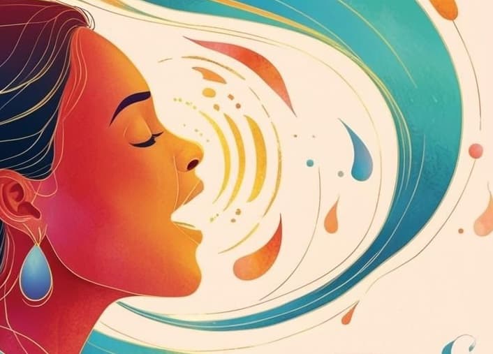 Illustration d'un visage qui chante, entouré de vibrations sonores